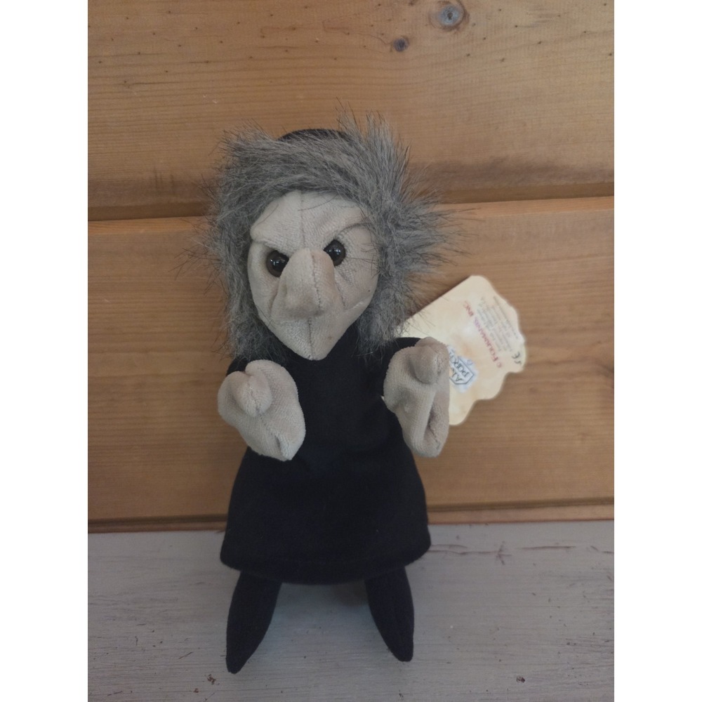 Folkmanis Witch Puppet Plush Stuffed Doll Gray Hair Red Black Stripes Legs E41